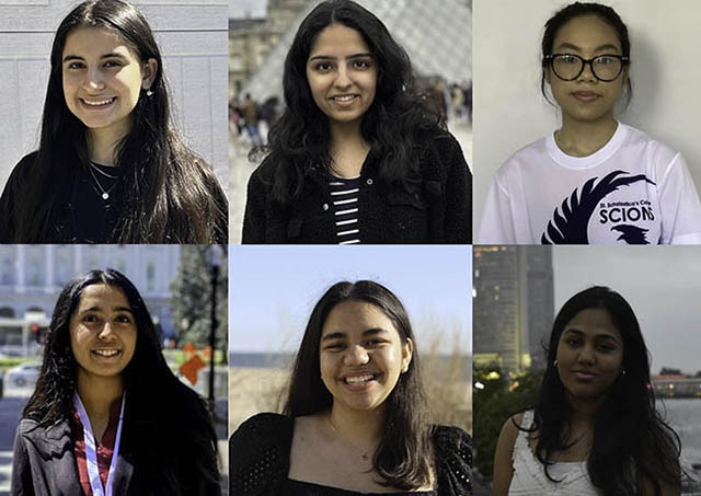 Six headshots of young women who won the Slingshot Challenge by working together on an application to fight food waste